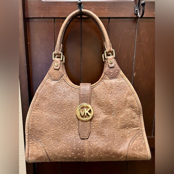 MICHAEL Michael Kors Distressed Ostrich Embossed Leather Shoulder Bag. - Picture 2 of 16